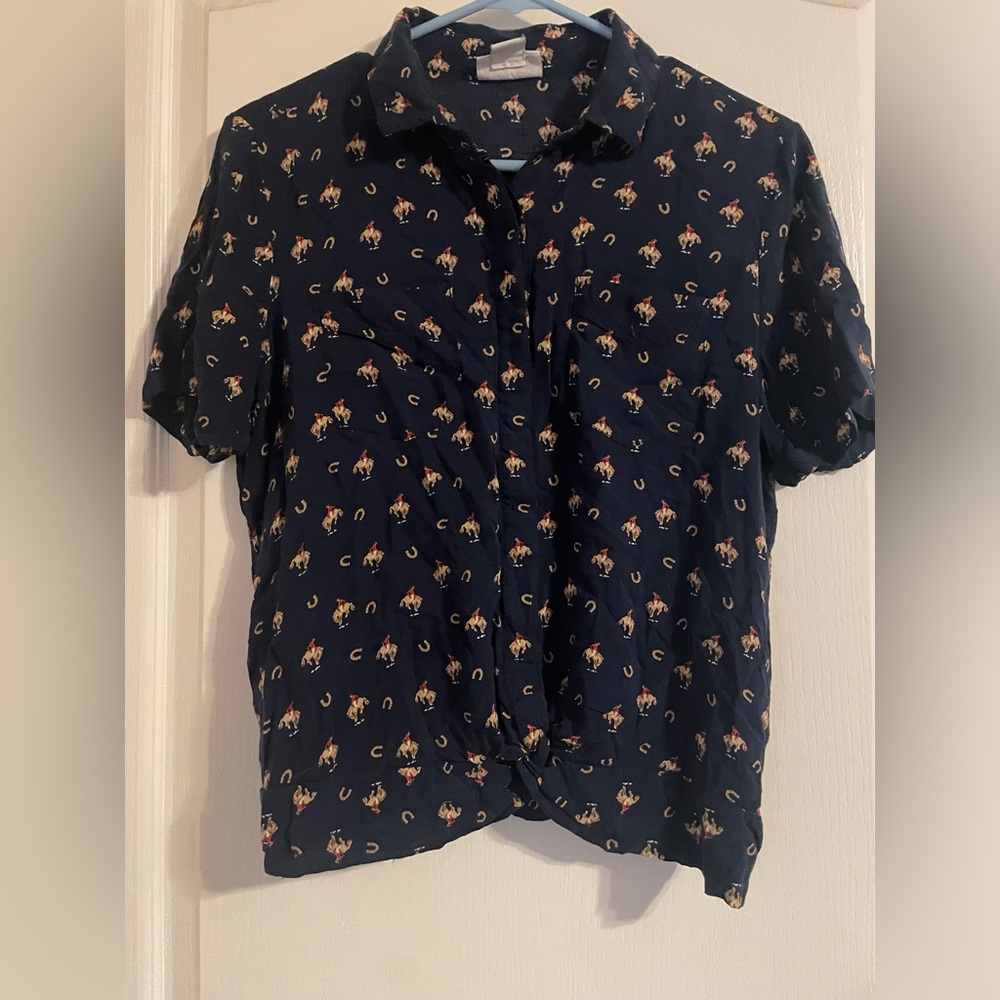 Ariat Dark Blue Horse Button Up Shirt S Cowgirl Western Casual